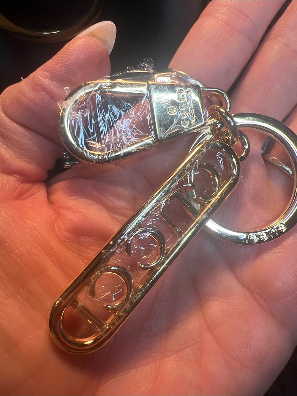 Gold-Tone Logo Keyring with Clip
